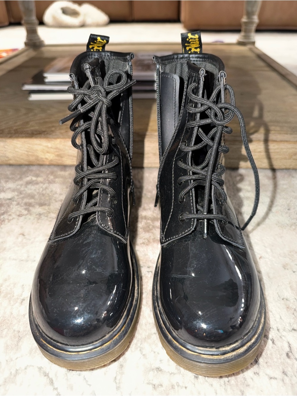 Dr. Martens Black Patent Lace-Up Combat Boots